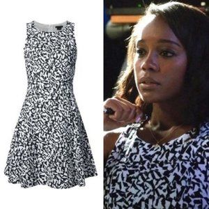 Theory Maydra Print Fit & Flare Eyelet Lace White & Blue Dress size 12